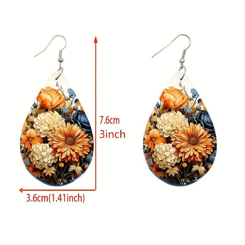 1 пара, синие, оранжевые и розовые кожаные серьги с тиснением в виде цветка, элегантные серьги-подвески для женщин, легкие серьги, ювелирные изделия