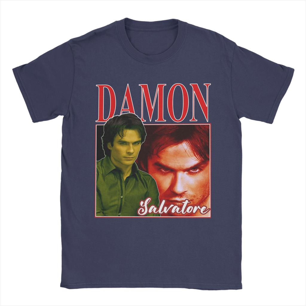 Унисекс с Damon Salvatore Футболки Дневники Вампира Ian Somerhalder 100% Хлопок Одежда С Коротким Рукавом Круглый Вырез Футболки TShirts
