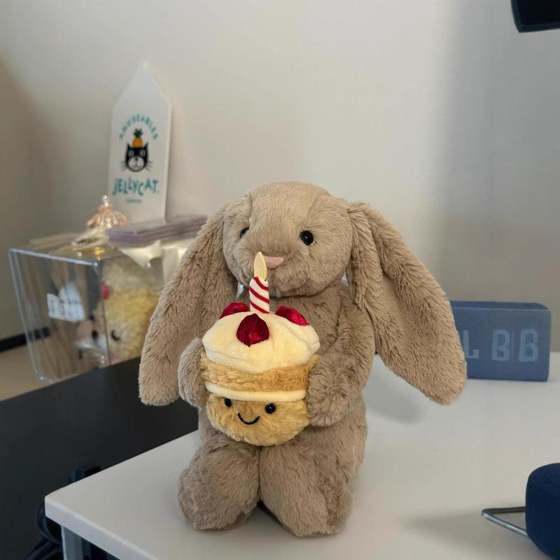 Original Jelly 30cm Shy Bonnie Rabbit Holding A Birthday Cake  Doll Accompanying Cat Dog Pet Christmas Valentine'S Day Gift