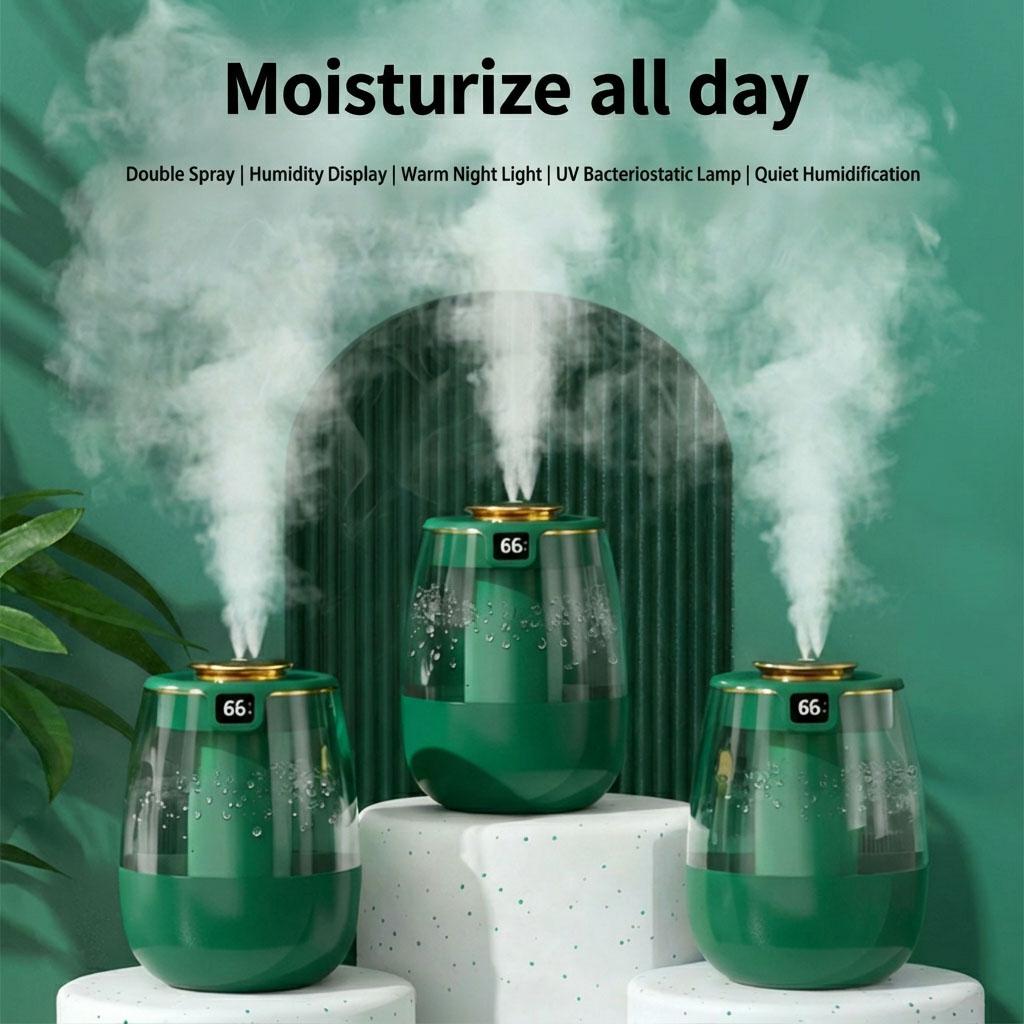 Heavy Fog Air Humidifier for Large Room - Double Nozzle 280ml/h Output with Intelligent Humidity Display