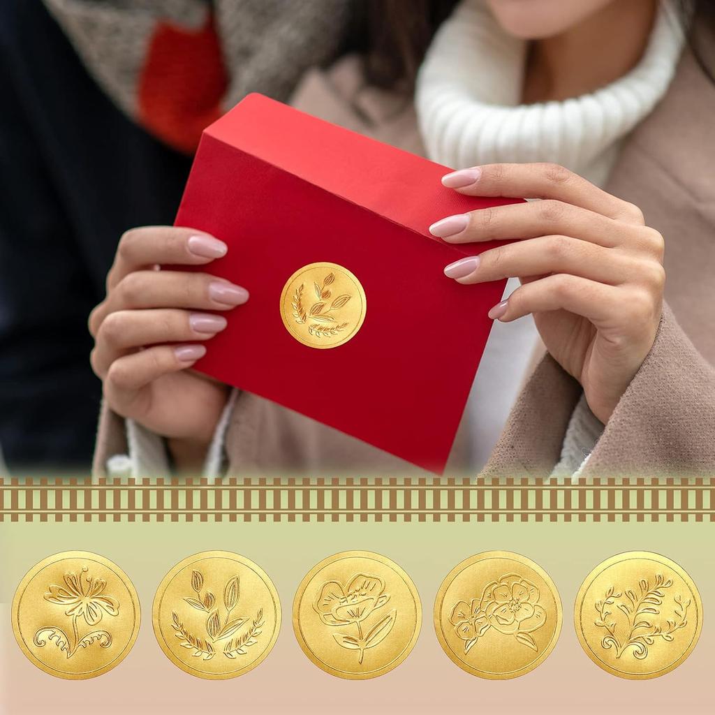 Chinco 500 штук Золотые тисненые наклейки-печати для конвертов Клейкие наклейки-печати Винтажный тисненый фольгированный набор для сертификатов Растение DIY Наклейки для свадьбы