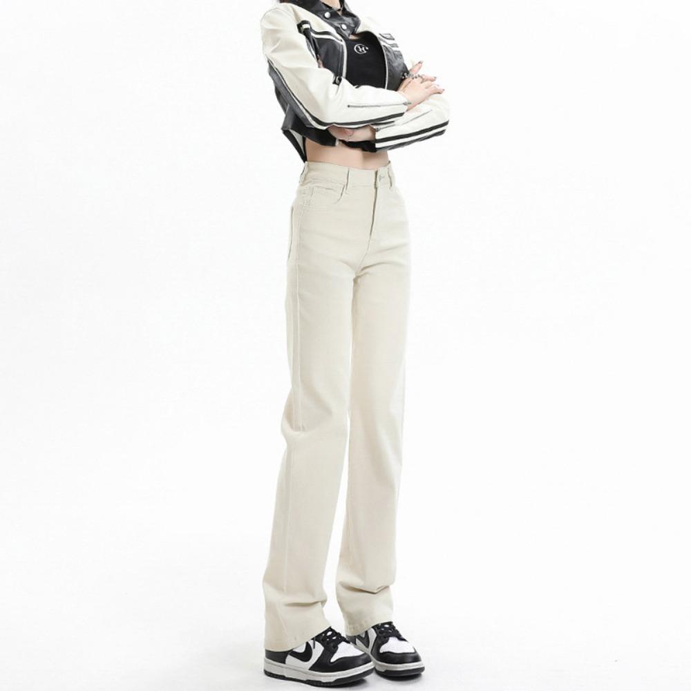 Универсальные джинсы прямого кроя женские 2025 осень и зима новые с высокой талией тонкие и высокие широкие брюки свободные джинсы