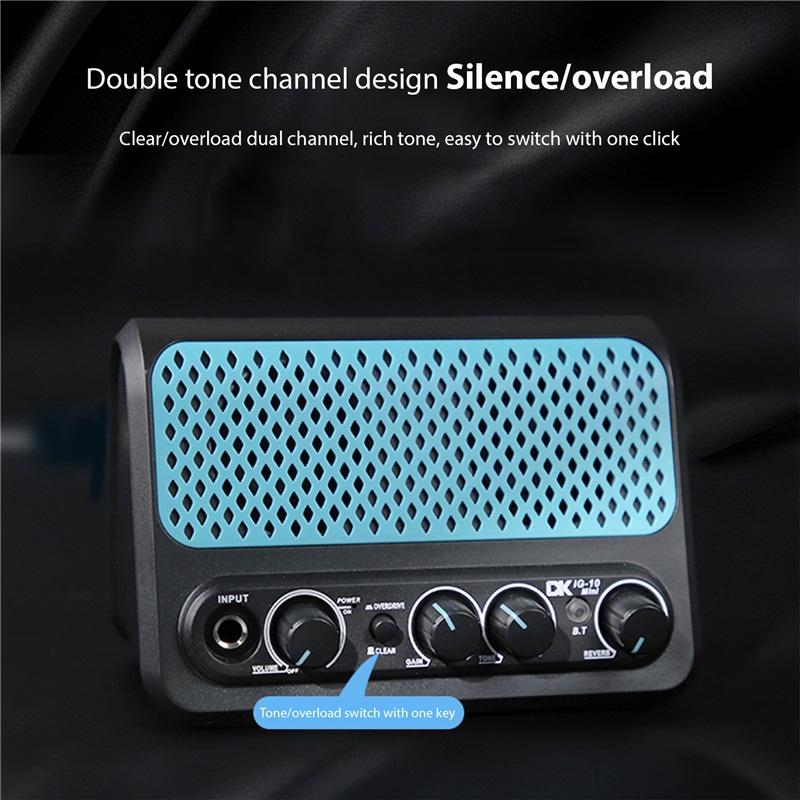 DK 10W Электрогитарный усилитель Двухканальный Clean/Overdrive и эффекты реверберации Подключение Bluetooth/наушников Plug and Play