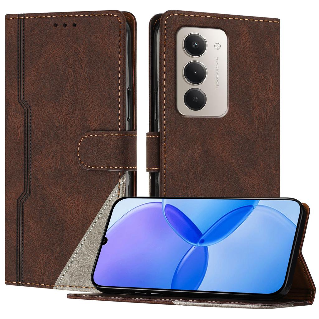 Для Xiaomi Redmi 15 4G (США) (171 мм)/Xiaomi Redmi 15 5G (США) (171 мм) Кожаный чехол Трехцветный лоскутный кошелек Подставка Противоударный чехол для телефона