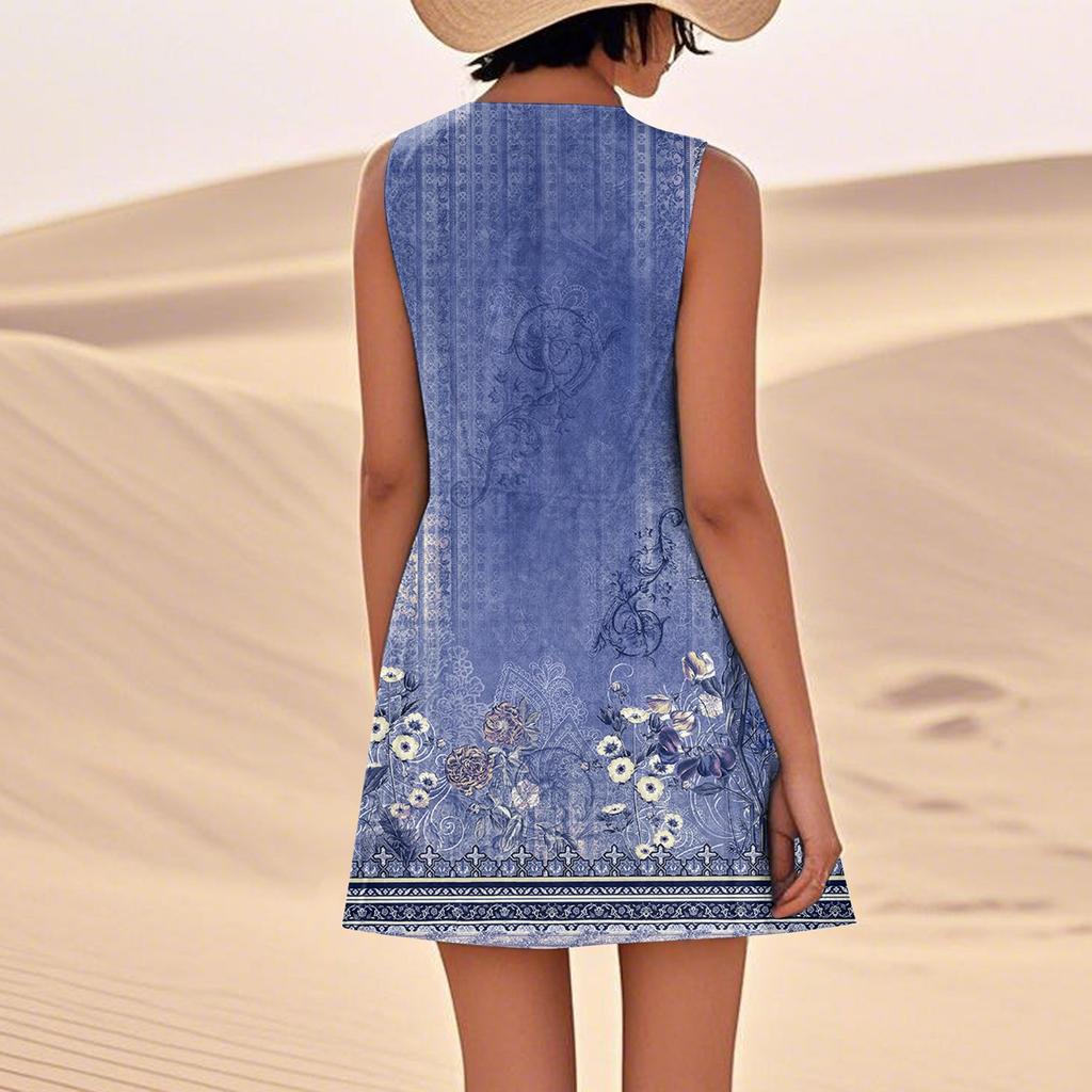 Summer Dresses For Women Loose Beach Vacation Casual Sleeveless Sundresses With Pockets Tank Dress