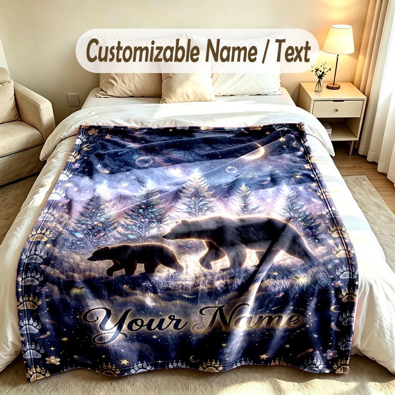 Teddy Bear Theme Custom Blanket Personalized Name & Text Customized Soft Warm Throw Blanket Home Decor