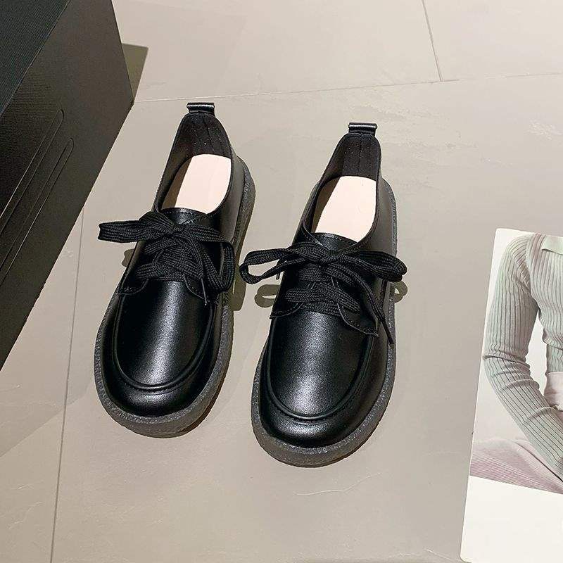 Подошва из говяжьих сухожилий простая мягкая поверхность мягкая подошва маленькие кожаные туфли женские осенние новые корейские версии универсальные на шнуровке повседневные одинарные туфли
