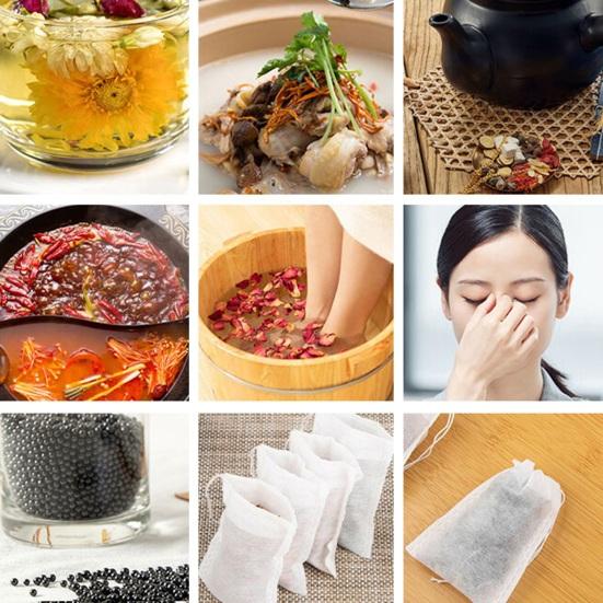 100 шт., пакеты для заварки чая, одноразовые, термостойкие, пищевые, без BPA, с плотными отверстиями, уплотнительный фильтр на шнурке, пустые пакеты для травяного чая, товары для дома