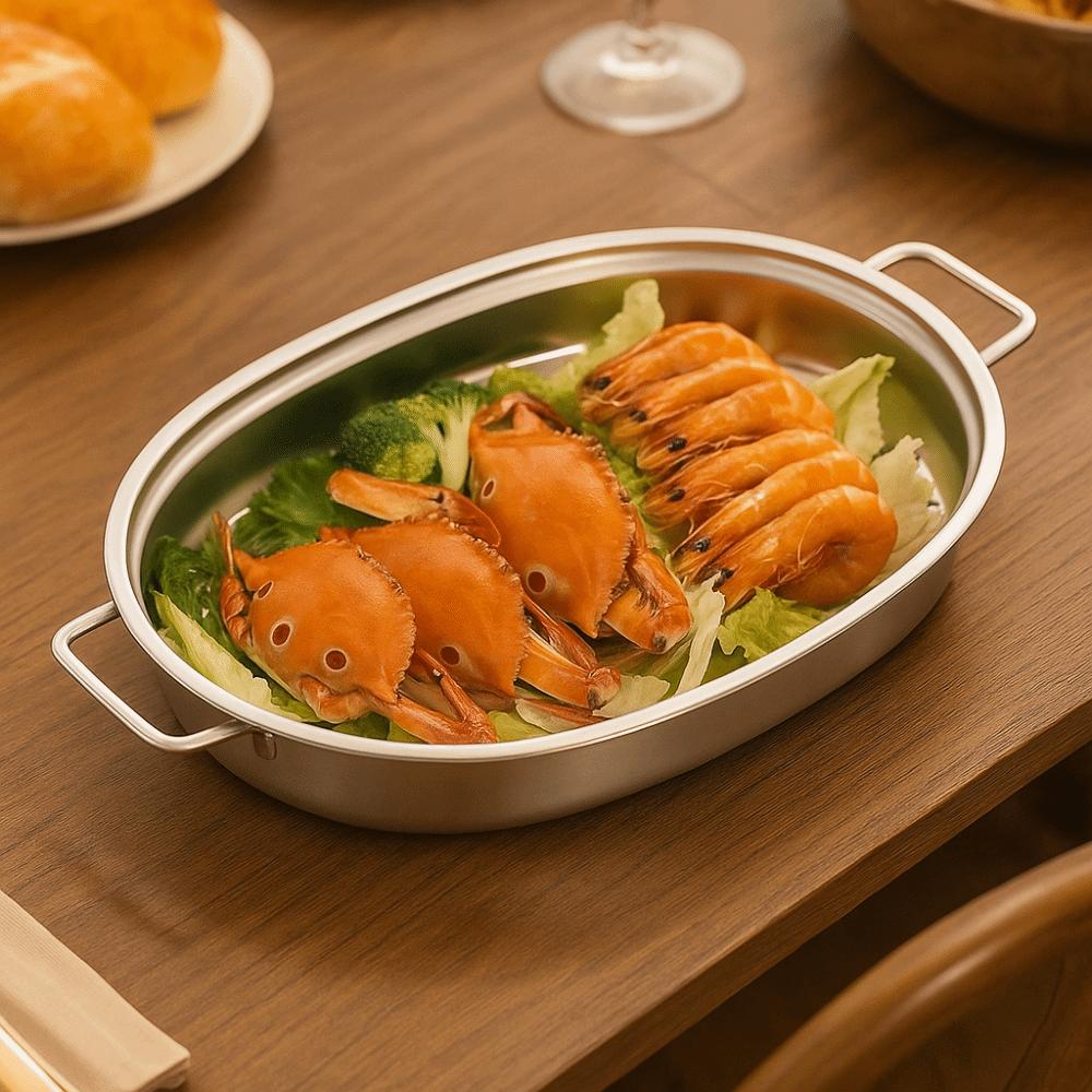 Stainless Steel Oval Grilled Fish Pan Deepened Hot Pot Multipurpose Barbecue Grill Pan Commercial