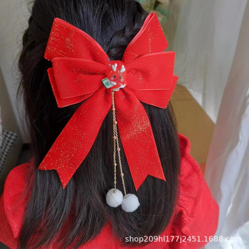 Праздничные красные новогодние аксессуары для волос: Ленты, банты, шпильки, головные уборы и заколки с кисточками для девочек