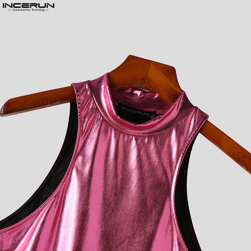 INCERUN Мужские комбинезоны без рукавов, приталенные комбинезоны с мокрым эффектом