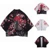 Men's Ink Painting Style Print Quick Dry Kimono Cardigan With Seven Part Sleeves