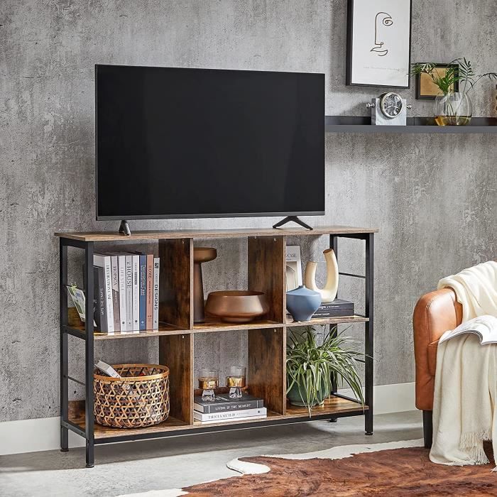 Meuble TV VASAGLE - Étagère 6 Compartiments - Style Industriel - Marron rustique, noir - 120 x 33 x 80 cm
