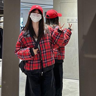 Хлопковая куртка в клетку в стиле ретро, двухсторонняя куртка для хлеба, мужская и женская, модная повседневная куртка для пары из плотной шерстяной ткани