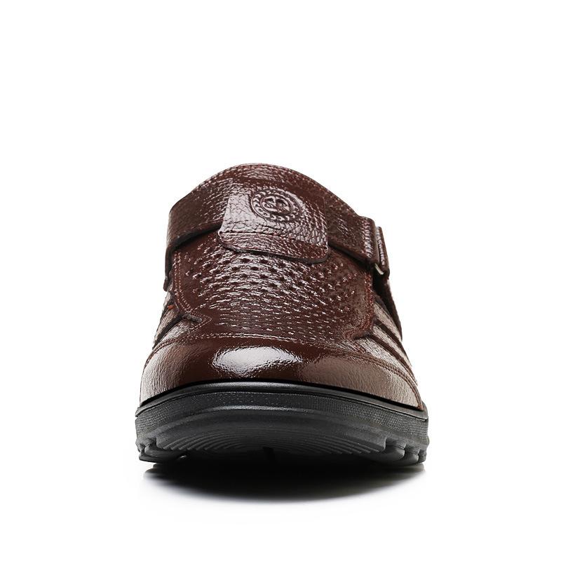 Кожаные туфли, мужские туфли, летние полые дышащие кожаные сандалии, мужские деловые туфли, корейская версия, модные черные повседневные туфли