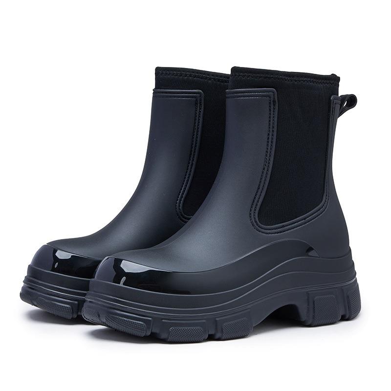 Women's Chelsea Elastic Rain Shoes Medium and High Waterproof and Non-slip Rain Boots Can Be Worn Outdoors In the Rain