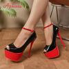 Fashion Aphixta Hot Sale Party Disco Dance Peep Toe Pumps Women 5.5cm Platform Red Belt Buckle Super High Thin Heels Pumps Large Size 46