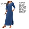 Women Maxi Dress with Side Pockets V Neck 3/4 Sleeves Loose Slit Hem Solid Color Patchwork Solid Color Loose Pullover Beach Dress