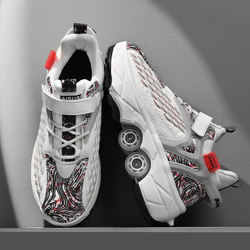 Обувь, меняющая форму. Роликовые коньки с четырьмя колесами для детей от 3 до 6 лет. Можно ходить и кататься на коньках. Интернет-знаменитости. Коньки для девочек.