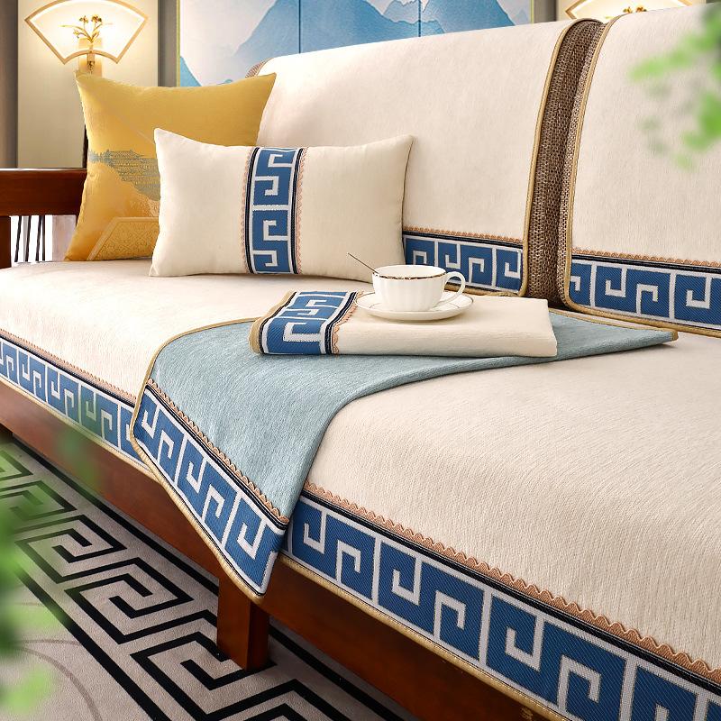 Новый чехол для дивана в китайском стиле, синель, противоскользящая подушка для дивана, диванное полотенце для гостиной, универсальная подушка для дивана, вышивка лентой
