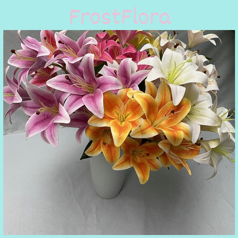 9 Flowers Artificial Stems Pu Material 3d Simulation Lilies Wedding Home Decor