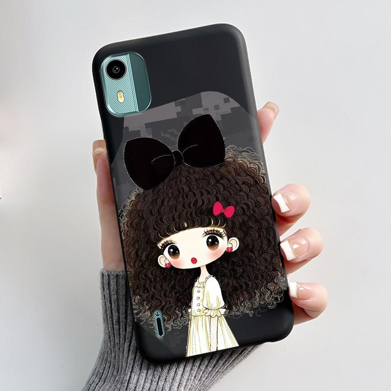 Black Case For Nokia C12 TA-1535/C12 Plus/C12 Pro Chrysanthemum Pattern Shell 2026 New Design Anti-scratch Soft Silicone Casing