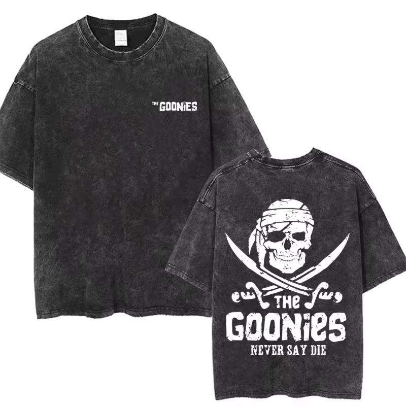 Стирка Винтаж Смешной Фильм The Goonies Никогда Не Сдавайся Графическая Футболка Футболка с Принтом Скелета Мужская Женская Хип-Хоп Оверсайз Футболка