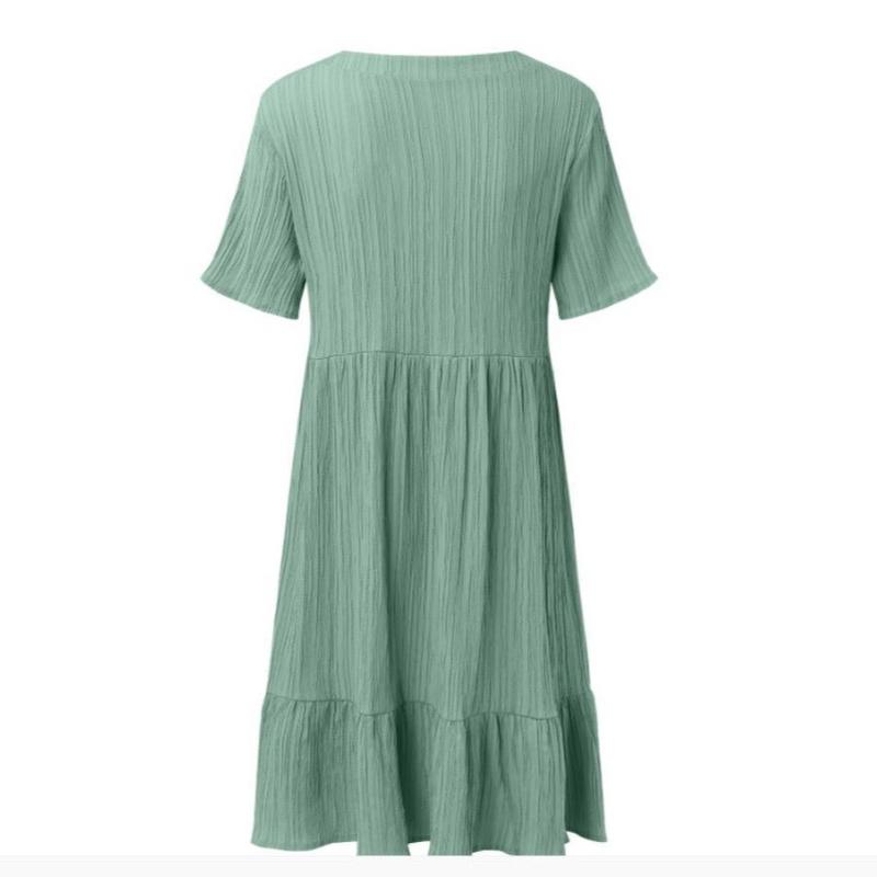 Летние свободные однотонные женские повседневные платья с коротким рукавом, модное винтажное элегантное сексуальное платье с баской, женское свободное платье с оборками на талии 25924