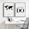 Nordic Poster Black White World Map Wall Art Canvas Prints Painting Quotes Decorative Pictures for Living Room Modern Home Decor