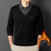 Autumn and Winter New Men's Shirts Business Casual Fleece Thickened Fake Two V-neck Long-sleeved Sweater Shirt
