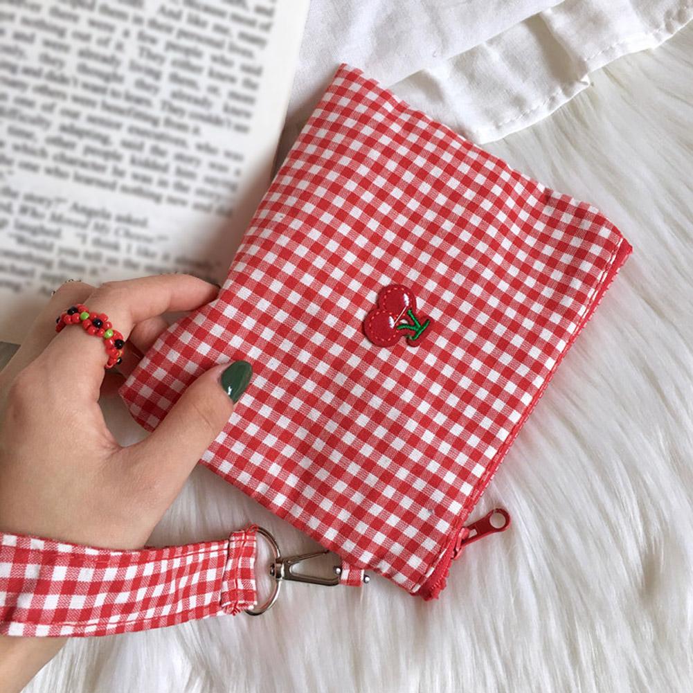 Красная вишня холст и красная клетка косметичка - Большая вместимость для хранения косметики и помады, портативная, легко носить с собой, решает проблему беспорядка в макияже