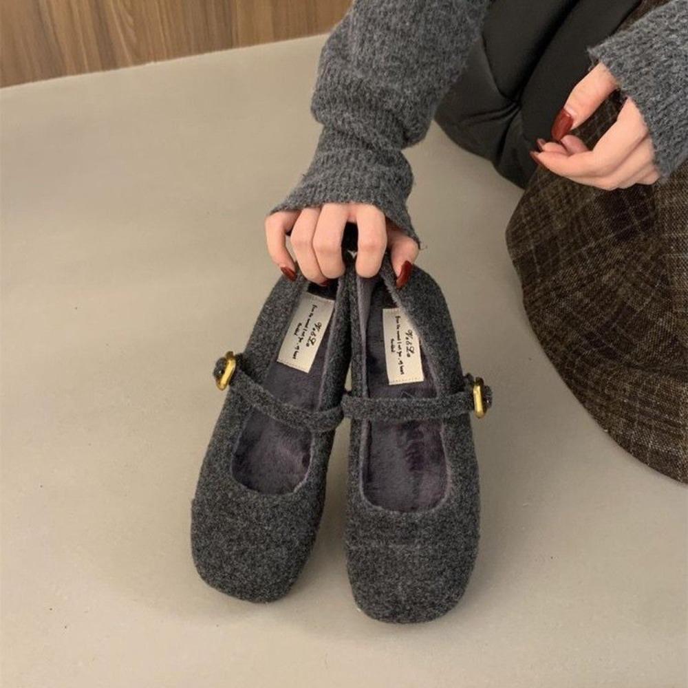 Уютные балетки из овечьей шерсти с квадратным носком, женские теплые туфли Мэри Джейн с мехом Тедди, элегантные пушистые плюшевые мокасины для женщин