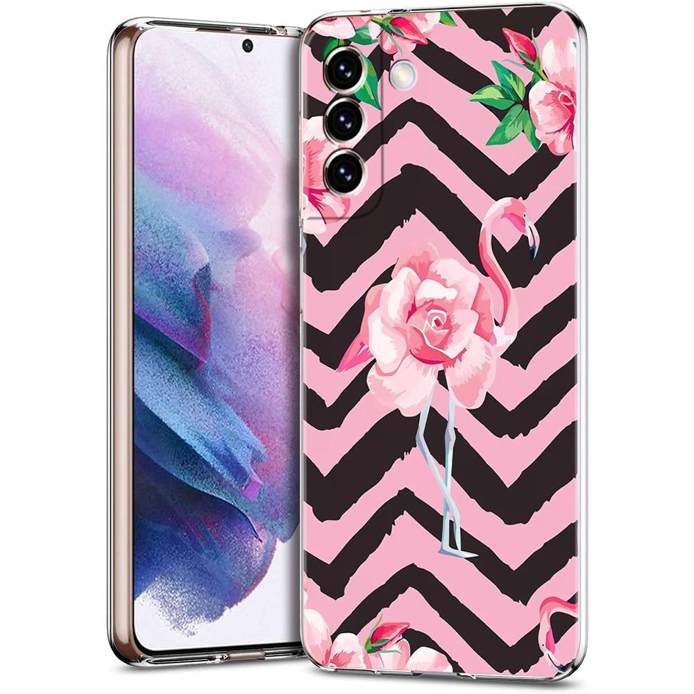 Чехол для телефона Samsung Galaxy S24 Ultra S23 FE S22 S20 S21 5G S10 S9 Plus S10E S8 Мягкий Прозрачный милый Розовые Фламинго лист Чехол