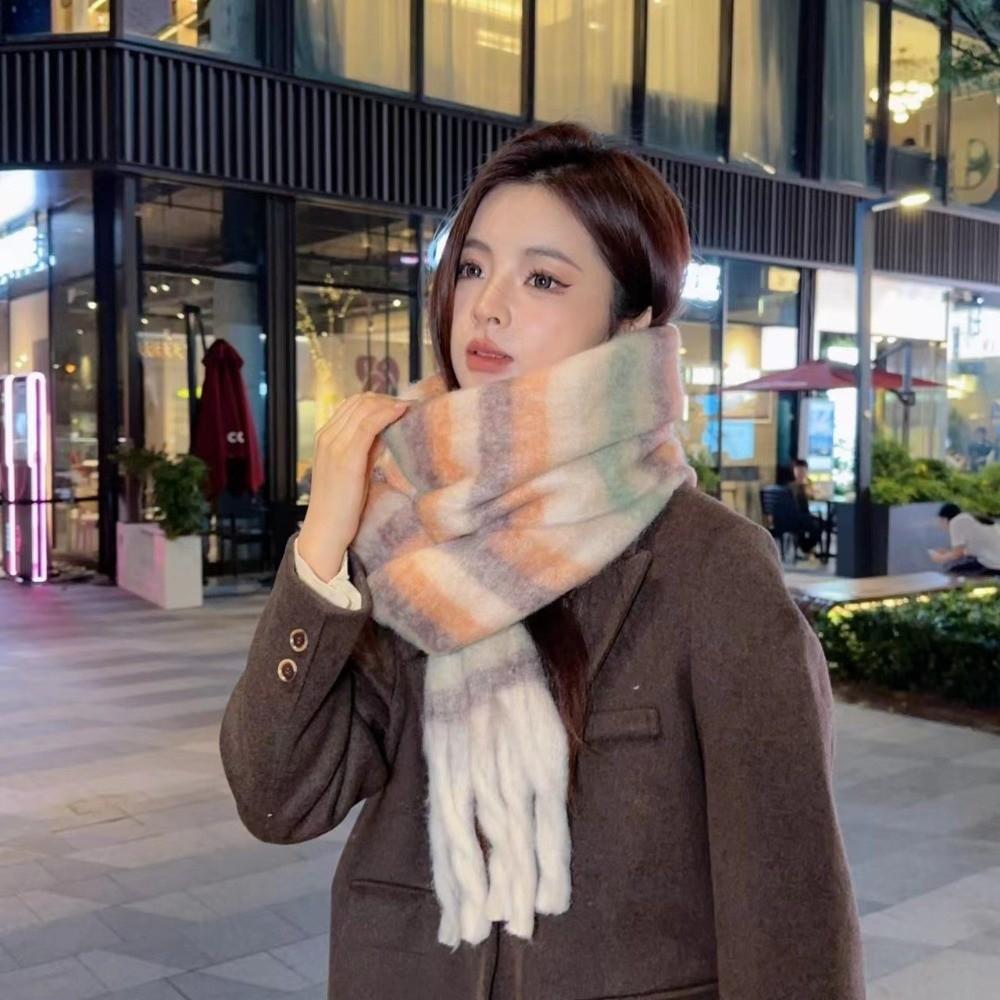 Rainbow Winter Cashmere Scarves Tassel Long Shawl Sweet Stripe Wool Scarf Student