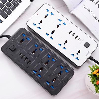 Универсальный удлинитель на 6 розеток с 2-метровым шнуром, USB-портами, розетками США и ЕС