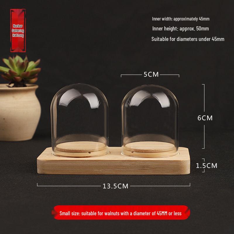 Дисплей для грецких орехов Вэньвань, тыквы и косточек оливы с бамбуковым основанием и стеклянным колпаком высокой прозрачности