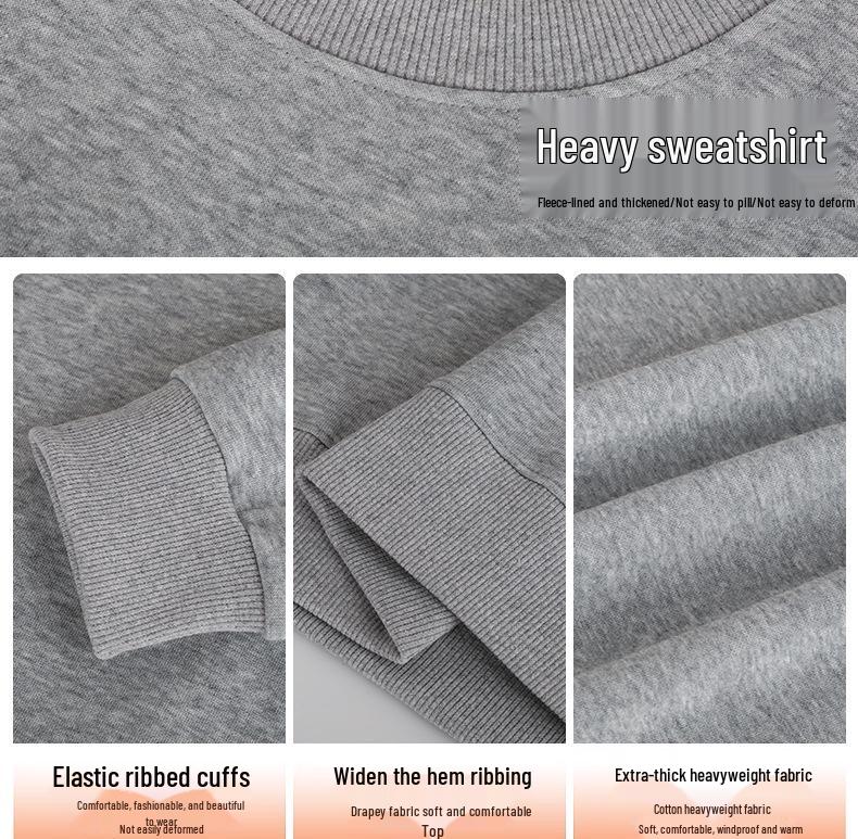 Унисекс Толстовка из хлопка с флисовой подкладкой - Толстая, Свободного кроя, с круглым вырезом, Стиль со спущенным плечом