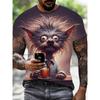 Summer Funny Male T Shirt Cartoon Animal Printing Comfortable Short Sleeve Sweater Fashion T-shirt Open Male Clothing Shirt