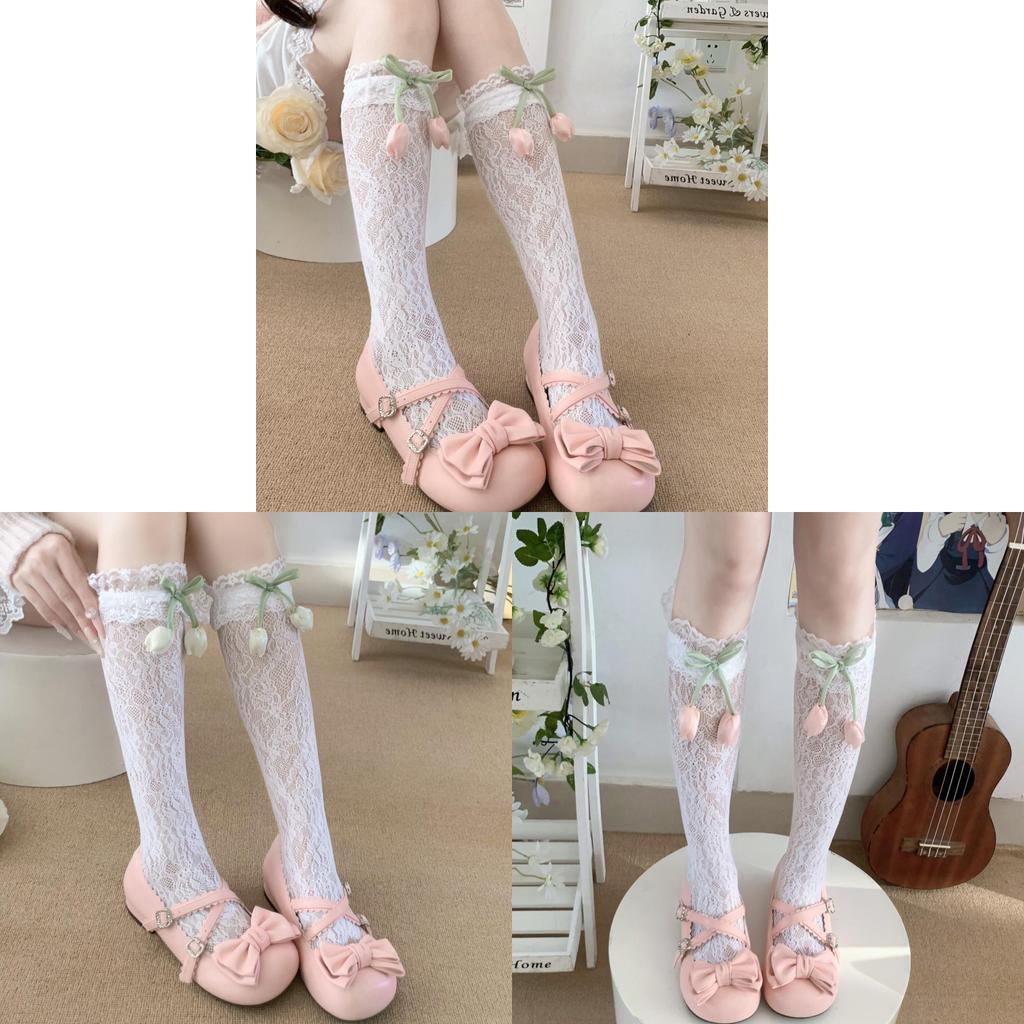 Lolita Fashion Knee High Socks With Antibacterial Nylon Material For Teens