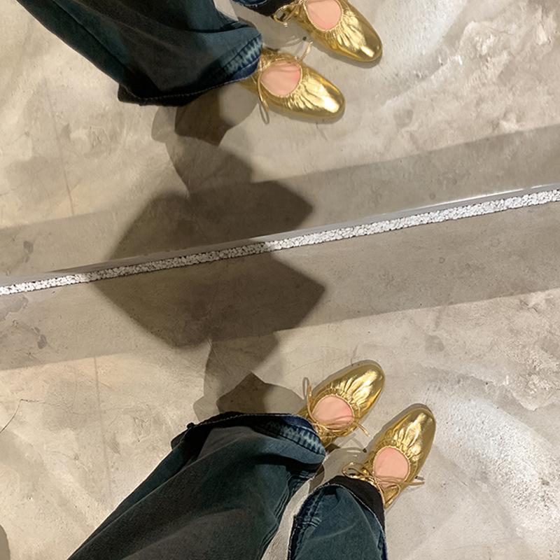 Золотые и серебряные туфли Мэри Джейн на шнуровке женские на низком каблуке весна новая ретро круглый носок с мелким вырезом одинарные туфли каблуки женские