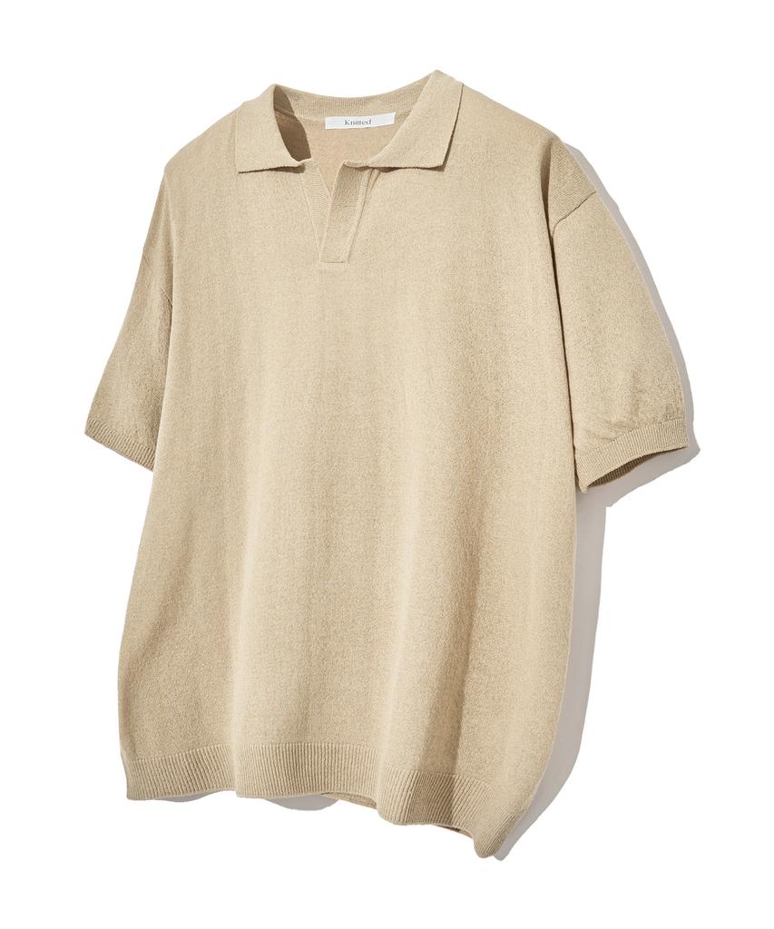 KNITTED Cool Summer Essential Open Collar Knit Tee Beige
