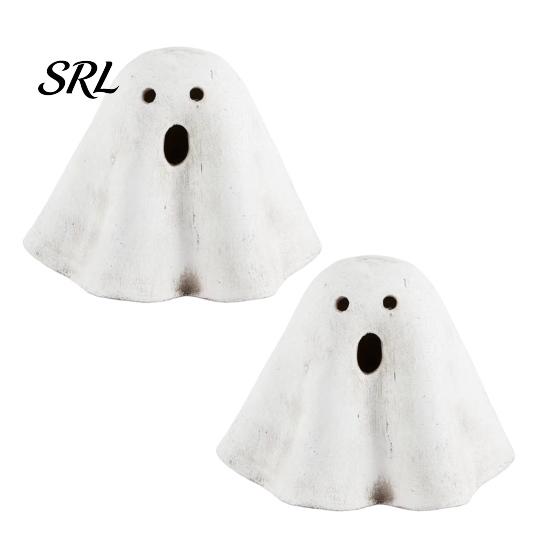 Vintage Style Ghost Figurine Light Up Halloween Decoration, Cute Spooky with Holiday Tabletop Ornament Warm LED for Indoor Mantel Fireplace Home Party
