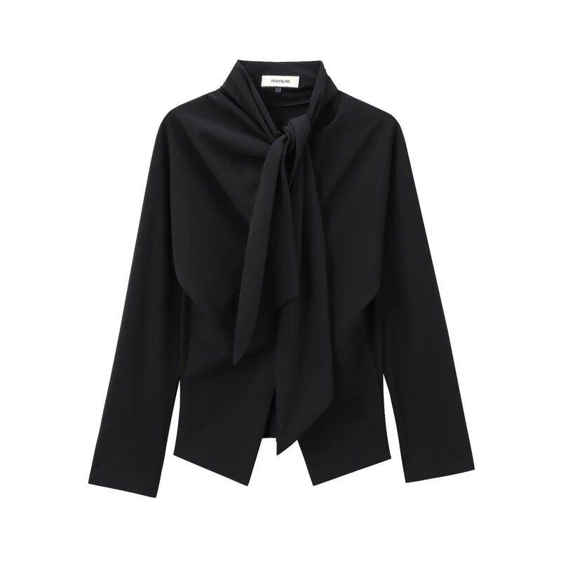 Fashion Style 2024 Fall and Winter New Women's Clothing Elegant Bowknot Decoration Poplin Long Sleeves Lapel Shirt 9024431