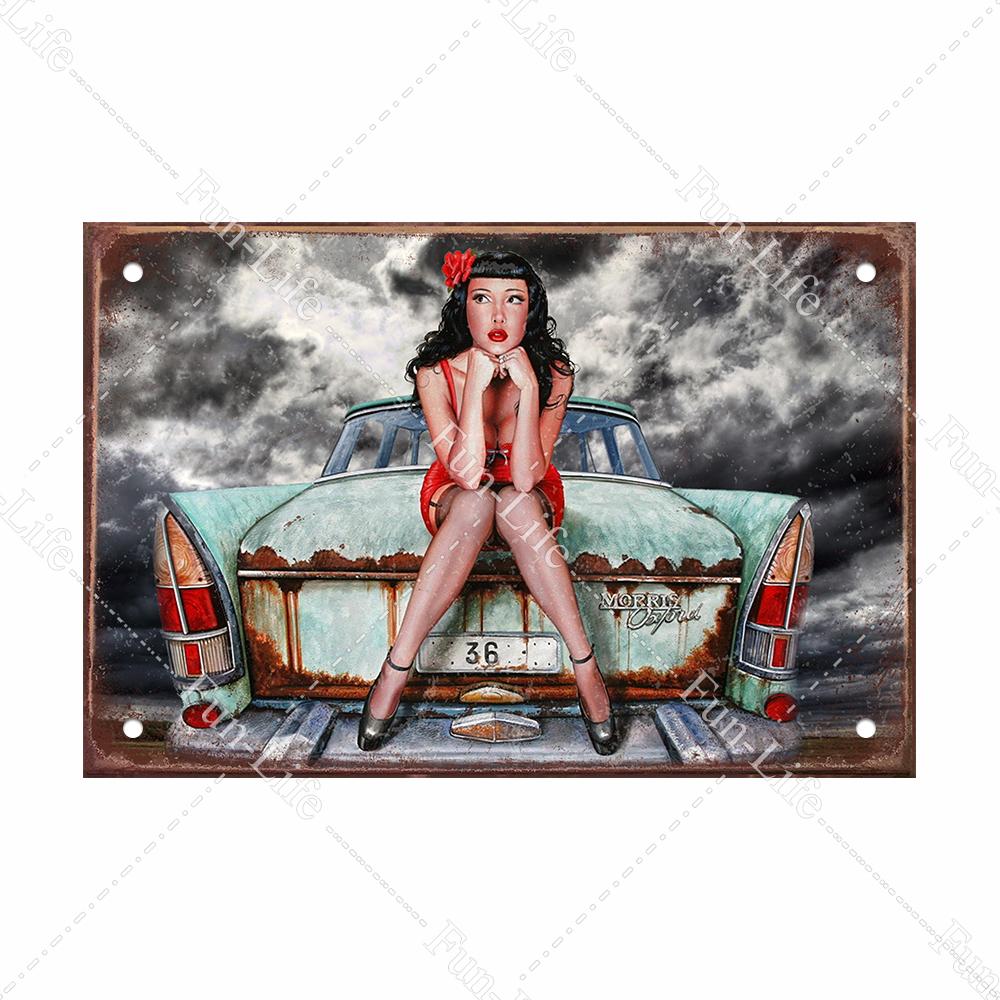 Красота девушки винтажный металлический плакат Ретро жесть Компактная автомобильная жестяная вывеска доска для домашнего паба, бара, кафе, гаража, декор стен 20x30 см