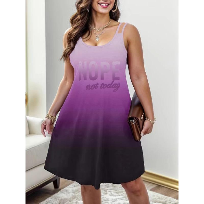 Женское платье с круглым вырезом и градиентным буквенным принтом без рукавов с двойным плечом и халтером