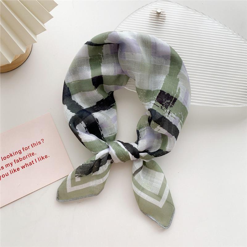 58cm Cotton Linen Women's Scarf Fashion Print for Hair and Neck Square Design