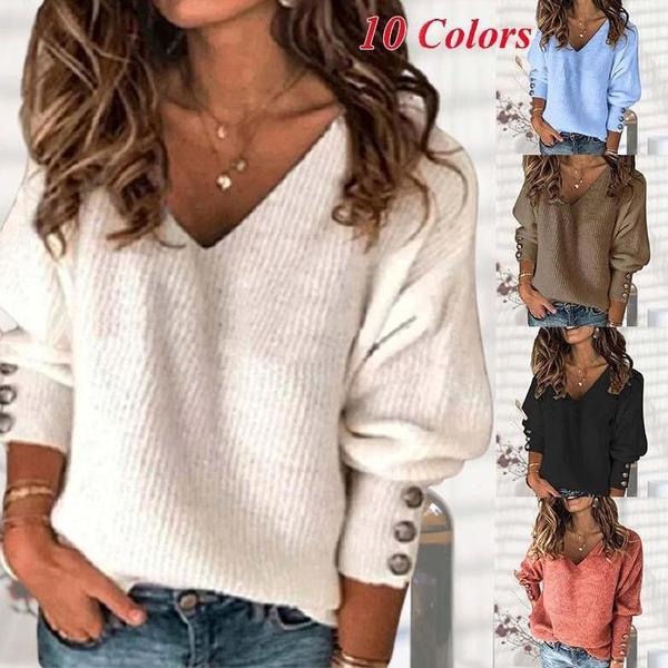 Новые женские осенние и зимние пуловеры с высоким воротником, свитер, женская мода, пуловер с v-образным вырезом и длинными рукавами, однотонные свитера, топы