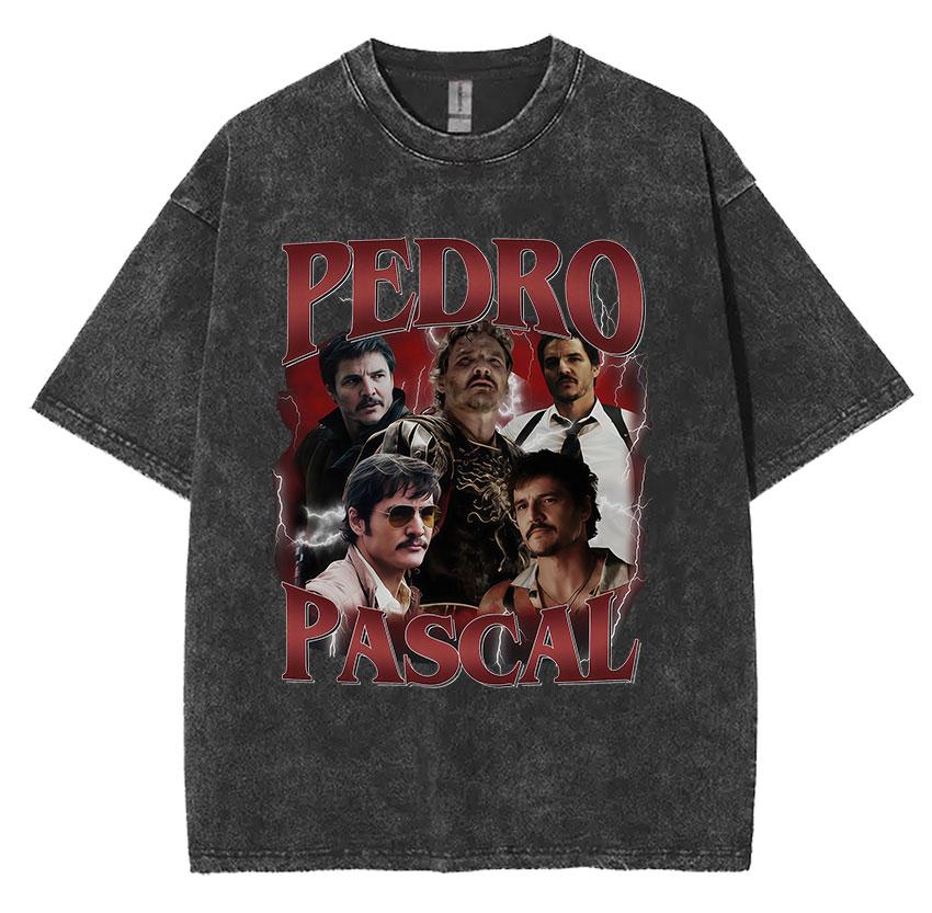 Limited Pedro Pascal Actor Washed Vintage T Shirt Men Women Casual Oversized Tshirt Fashion High Quality Cotton Tees Streetwear