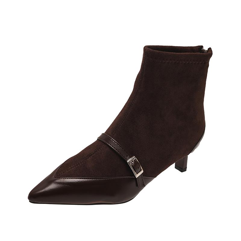 Fashion Fashion Elastic Ladies Short Booties Slip On Shoes Designer Footwear Pointed Toe Women Ankle Modern Boots Medium Heels Shoes2024