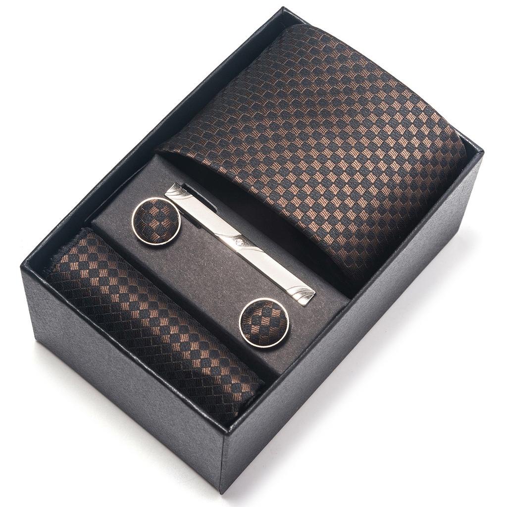 Галстук мужской деловой подарочный набор из шести предметов в полоску сетчатый цвет ручной работы 8 см с подарочной упаковкой